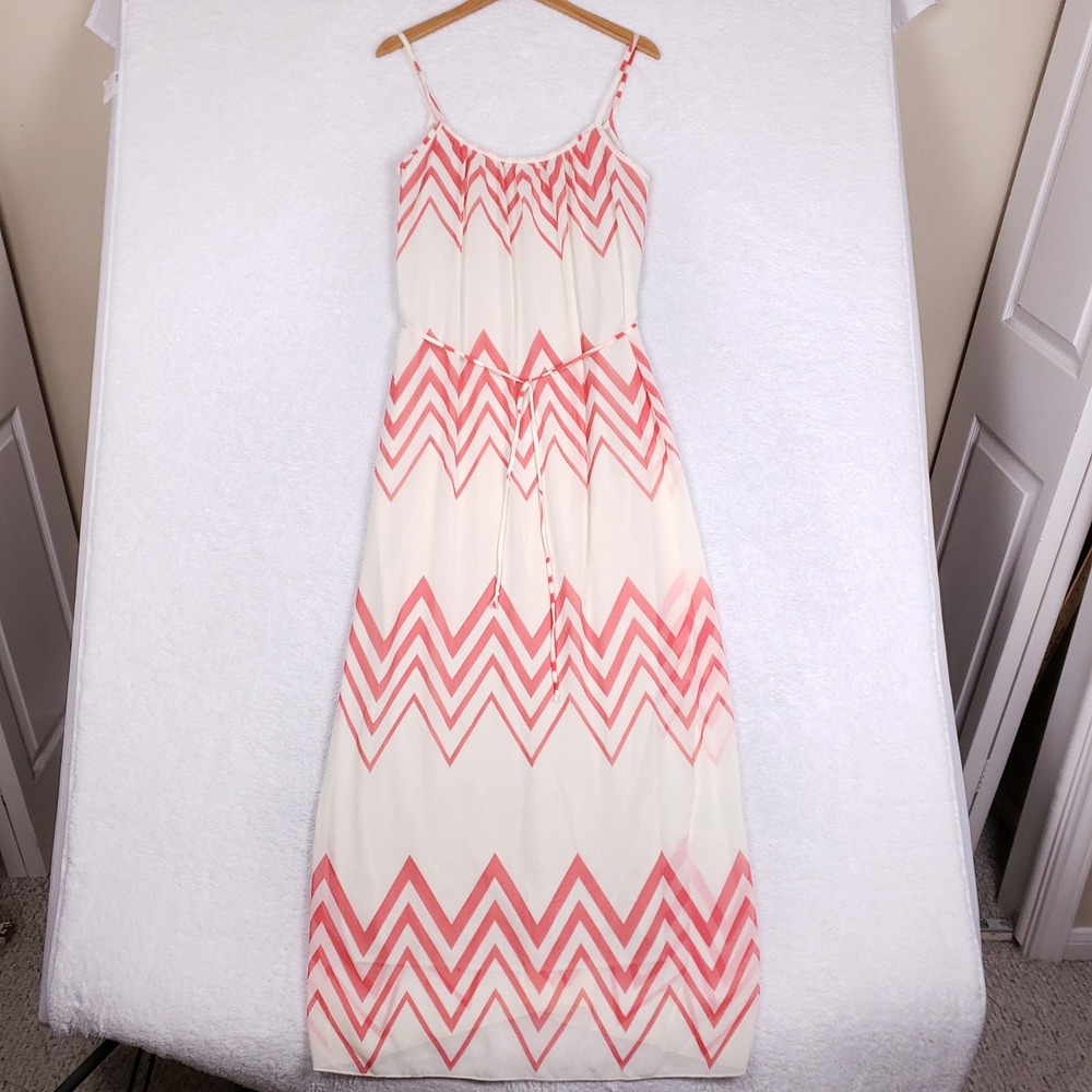 Sweet Claire Chevron Maxi Dress Womens Medium Boho Pink Summer